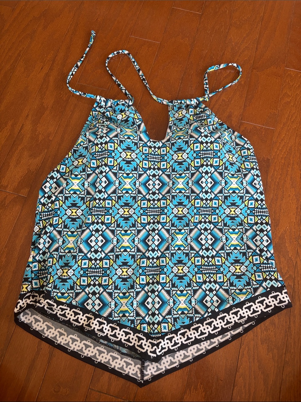 Laundry by Design Teal Blue Geometric Swim Camisole with Black Trim